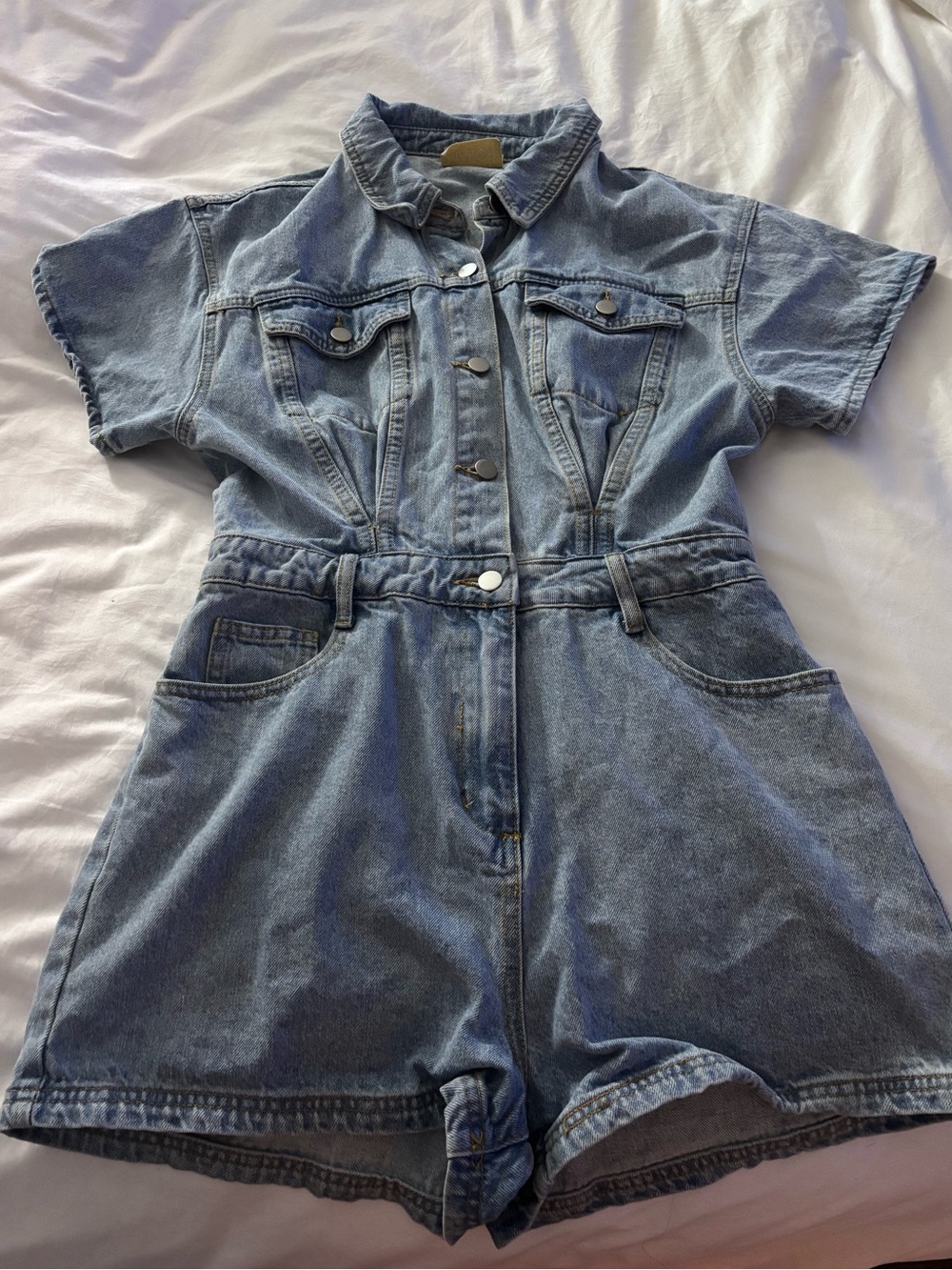 Judith March Light Blue Denim Short One-Piece Romper